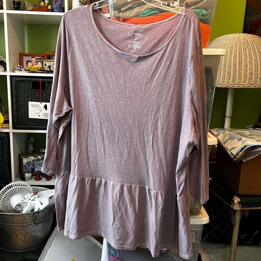 Sonoma 3X Lilac Long Sleeve T-shirt with Ruffle